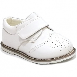 Boys Brogue White Patent Rubber Sole Velcro Shoes